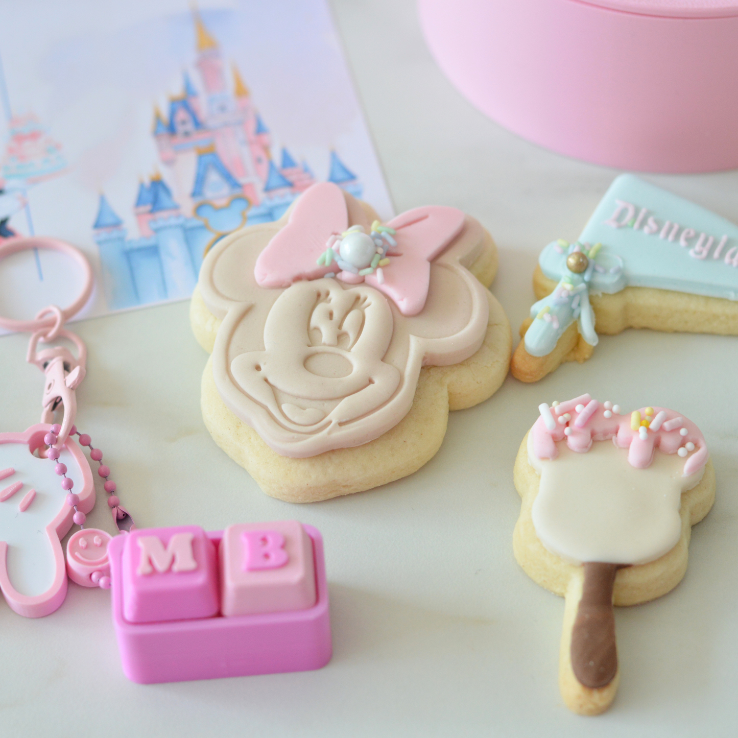 Little Ears Birthday Box Pink | Handmade Cookies, 3D Mickey Box & Clicker Keychain