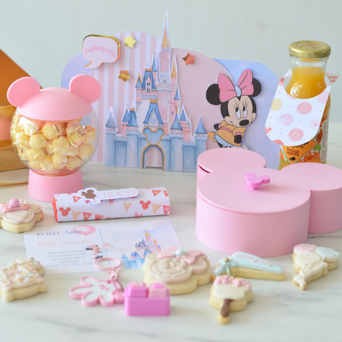 Little Ears Birthday Box Pink | Handmade Cookies, 3D Mickey Box & Clicker Keychain