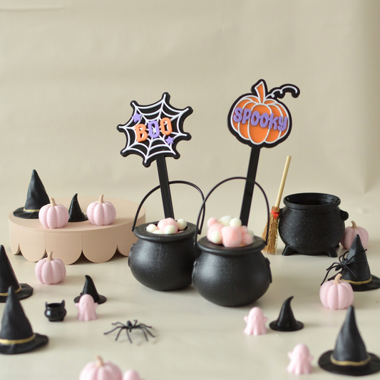 Halloween magic wands with spider web and pumpkin toppers