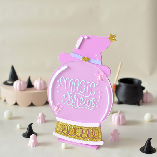 Magic Brews sign for a Halloween party table