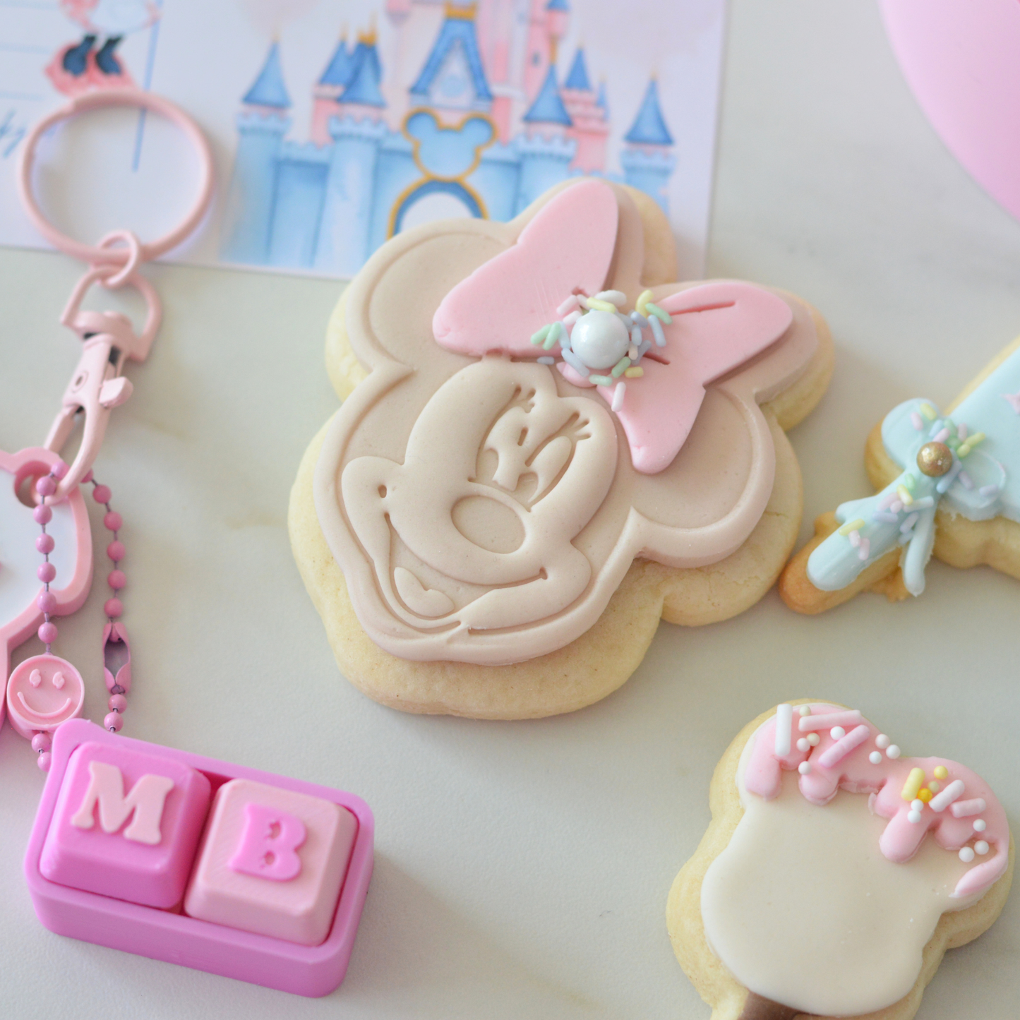 Little Ears Birthday Box Pink | Handmade Cookies, 3D Mickey Box & Clicker Keychain