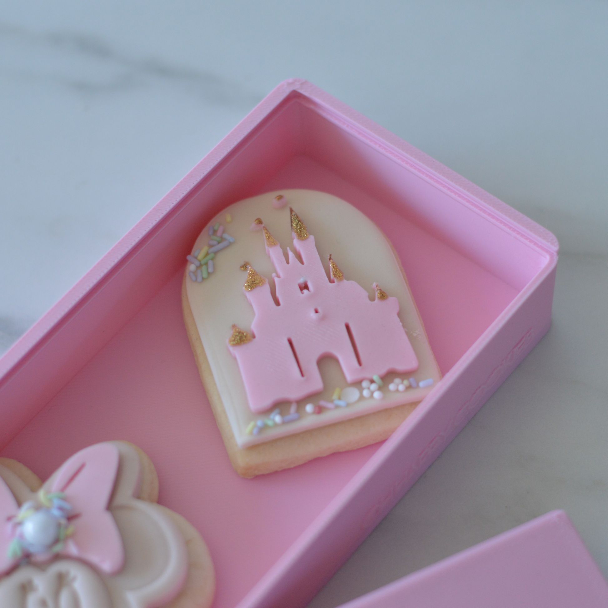 Minnie Mouse handmade fondant cookies close-up by Oh Happy Co.