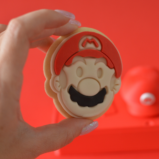 Mario and Luigi cookie gift box open showing fondant cookies by Oh Happy Co.