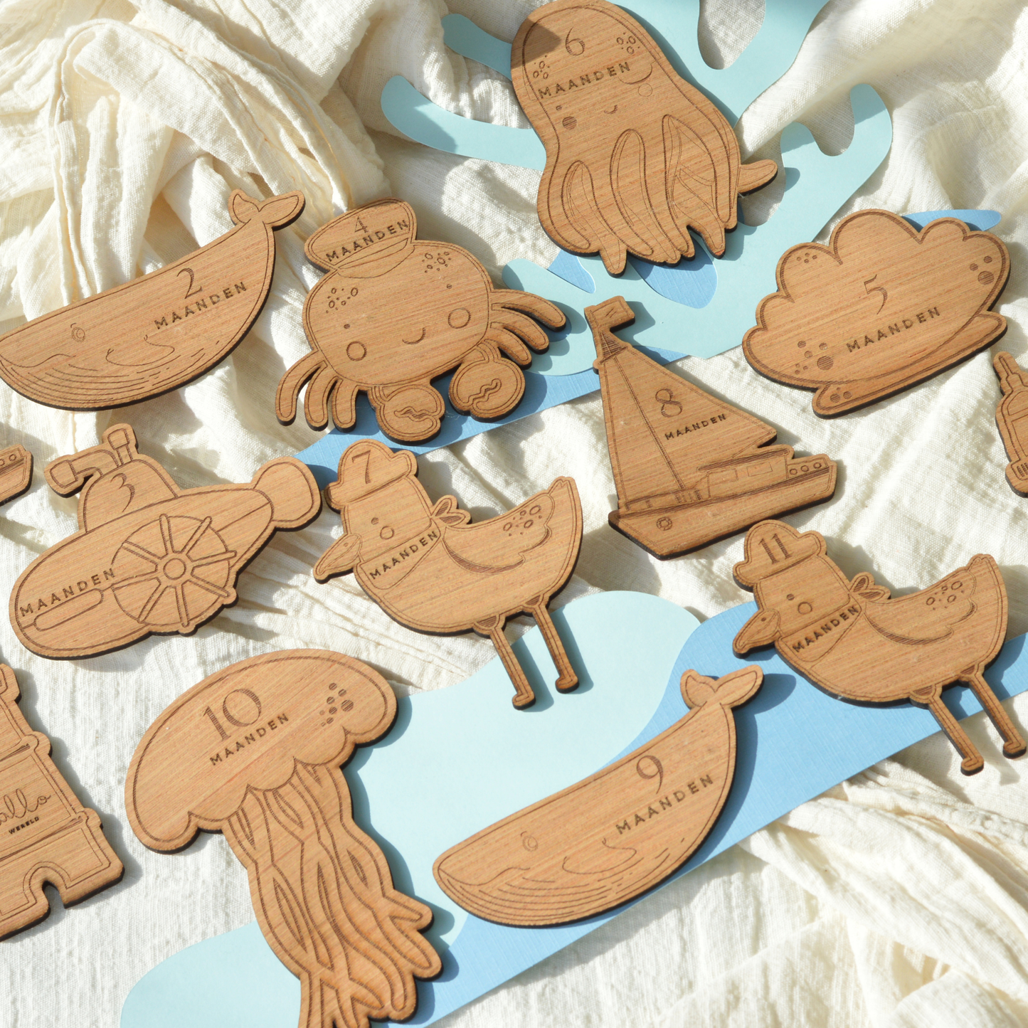 Under the Sea Milestone Set | Personalised Baby Milestone Cards | Laser Engraved Wood | 0–12 Months