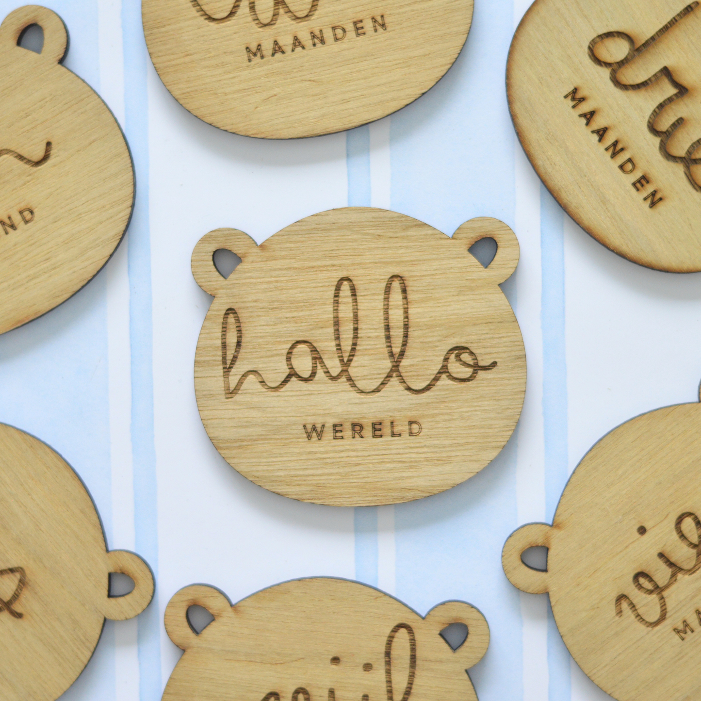Bear Milestone Set | Wooden Baby Milestone Cards | Laser Engraved | 0–12 Months | Hallo Wereld