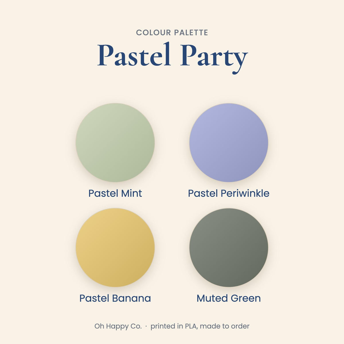 Mini vending machine colour palette Pastel Party: Pastel Mint, Pastel Periwinkle, Pastel Banana, Muted Green