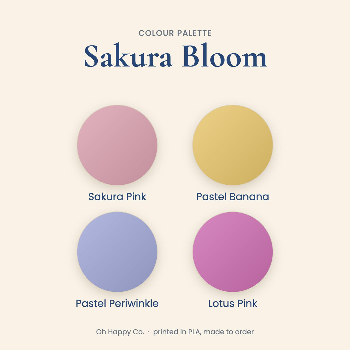 Mini vending machine colour palette Sakura Bloom: Sakura Pink, Pastel Banana, Pastel Periwinkle, Lotus Pink