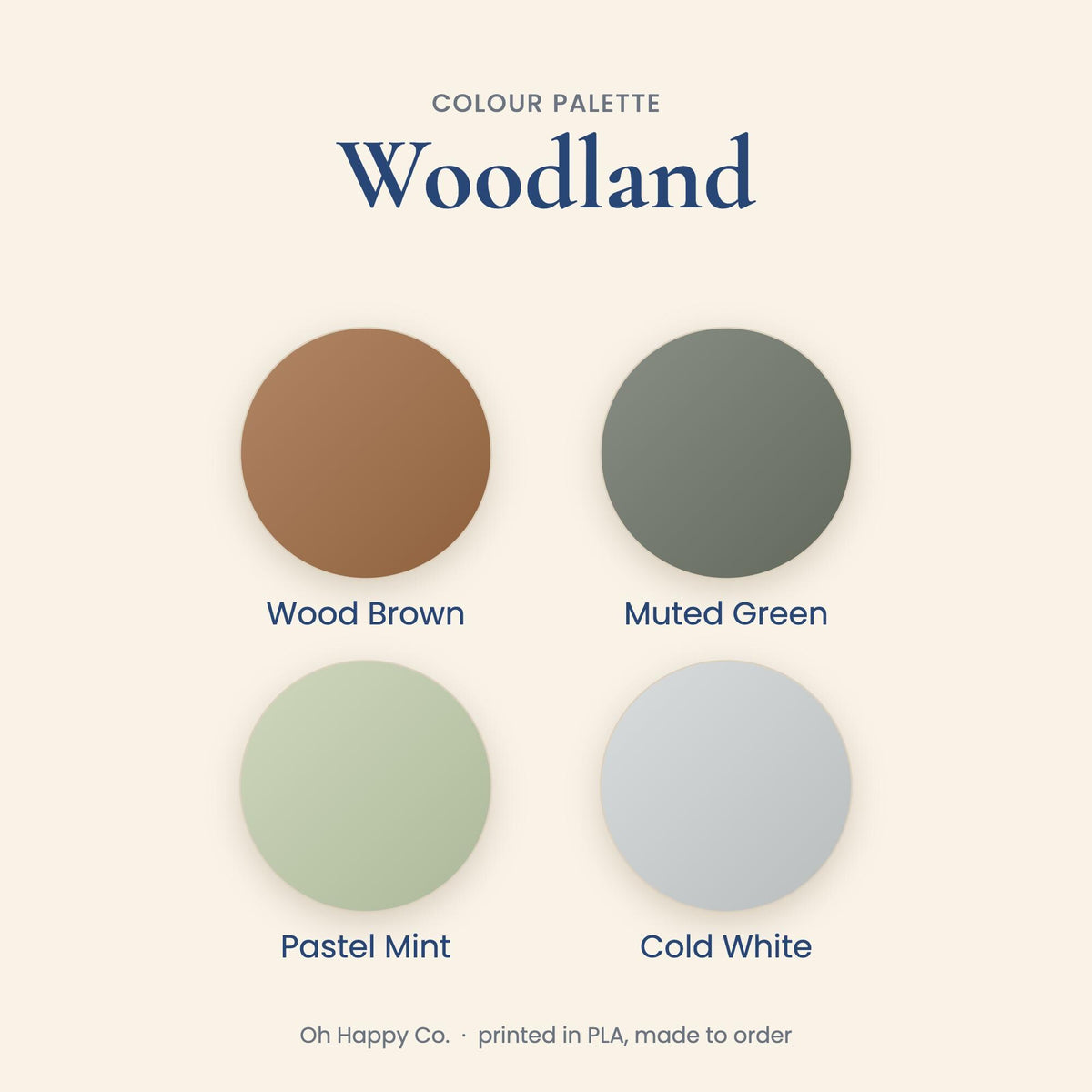 Mini vending machine colour palette Woodland: Wood Brown, Muted Green, Pastel Mint, Cold White